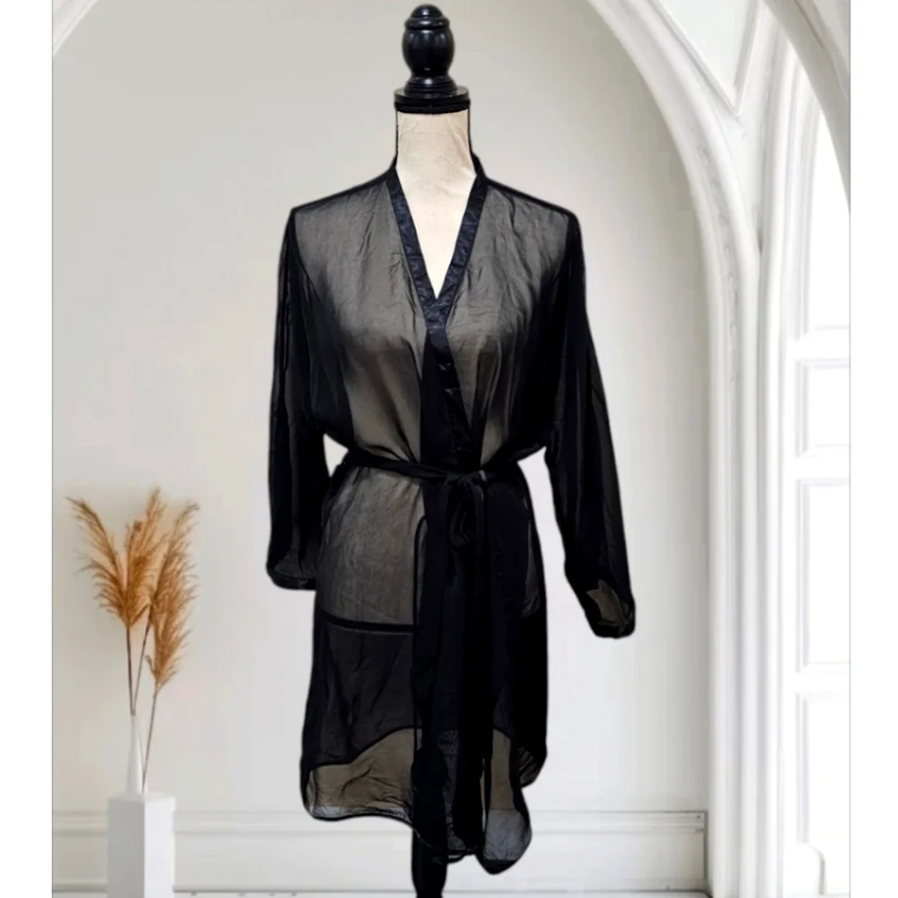 Silk & satin brand vintage chiffon and satin sheer belted kimono robe